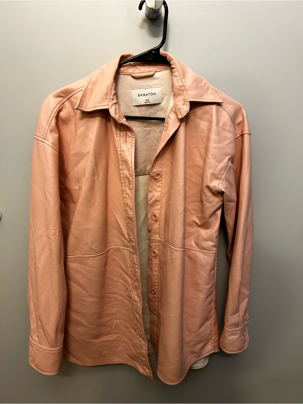 Babaton Blush Pink Leather Button-Up Jacket